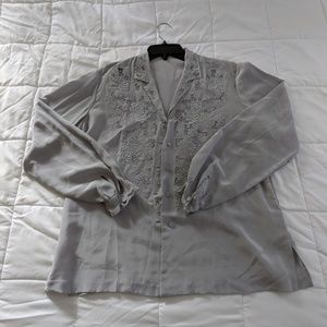 Peony Hand Embroidered 100% Silk Blouse